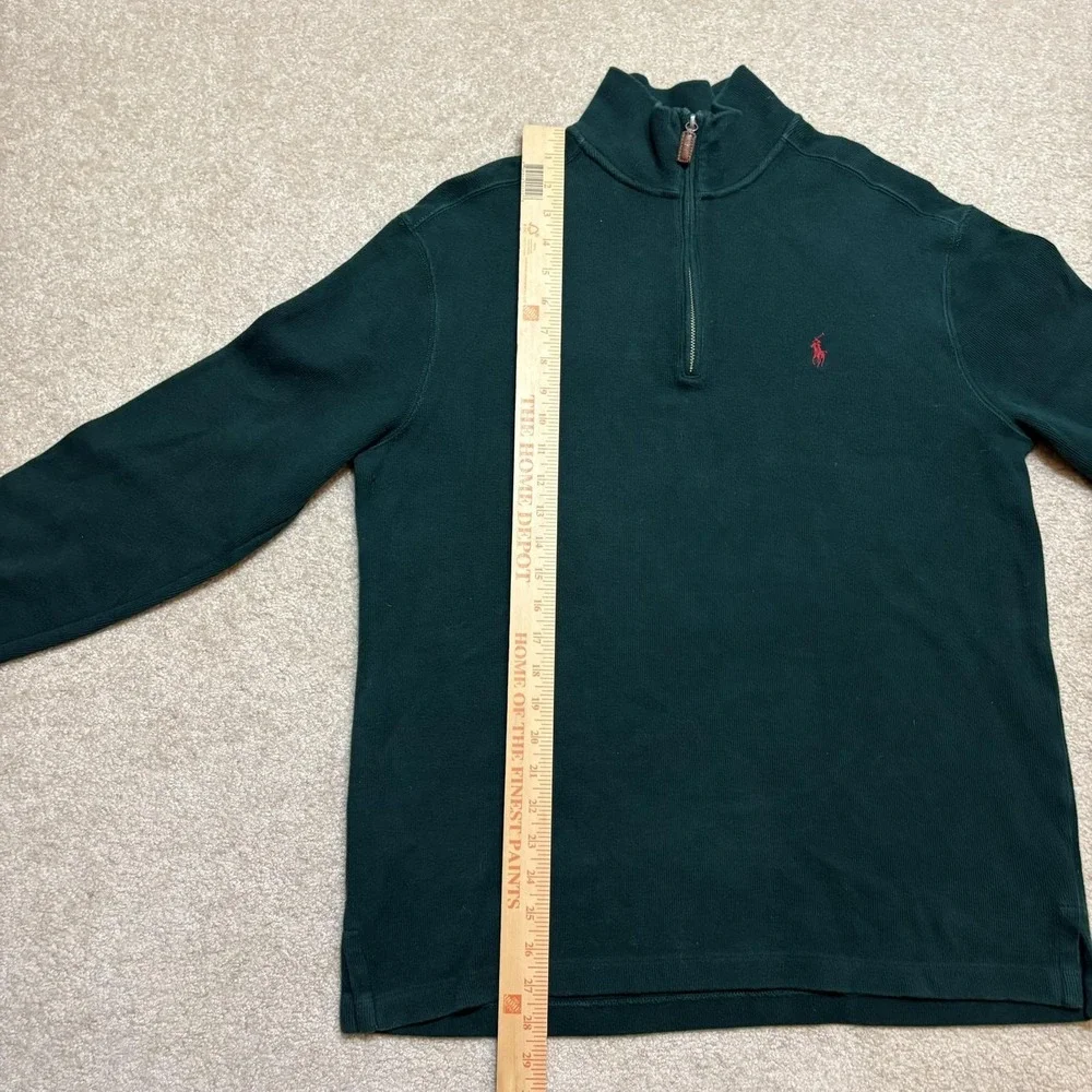 Vtg Polo By Ralph Lauren Sweater Mens Medium Green 1/4 Zip Mock Neck Cotton Pony